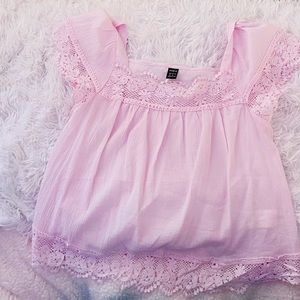 preppy pink square neck top